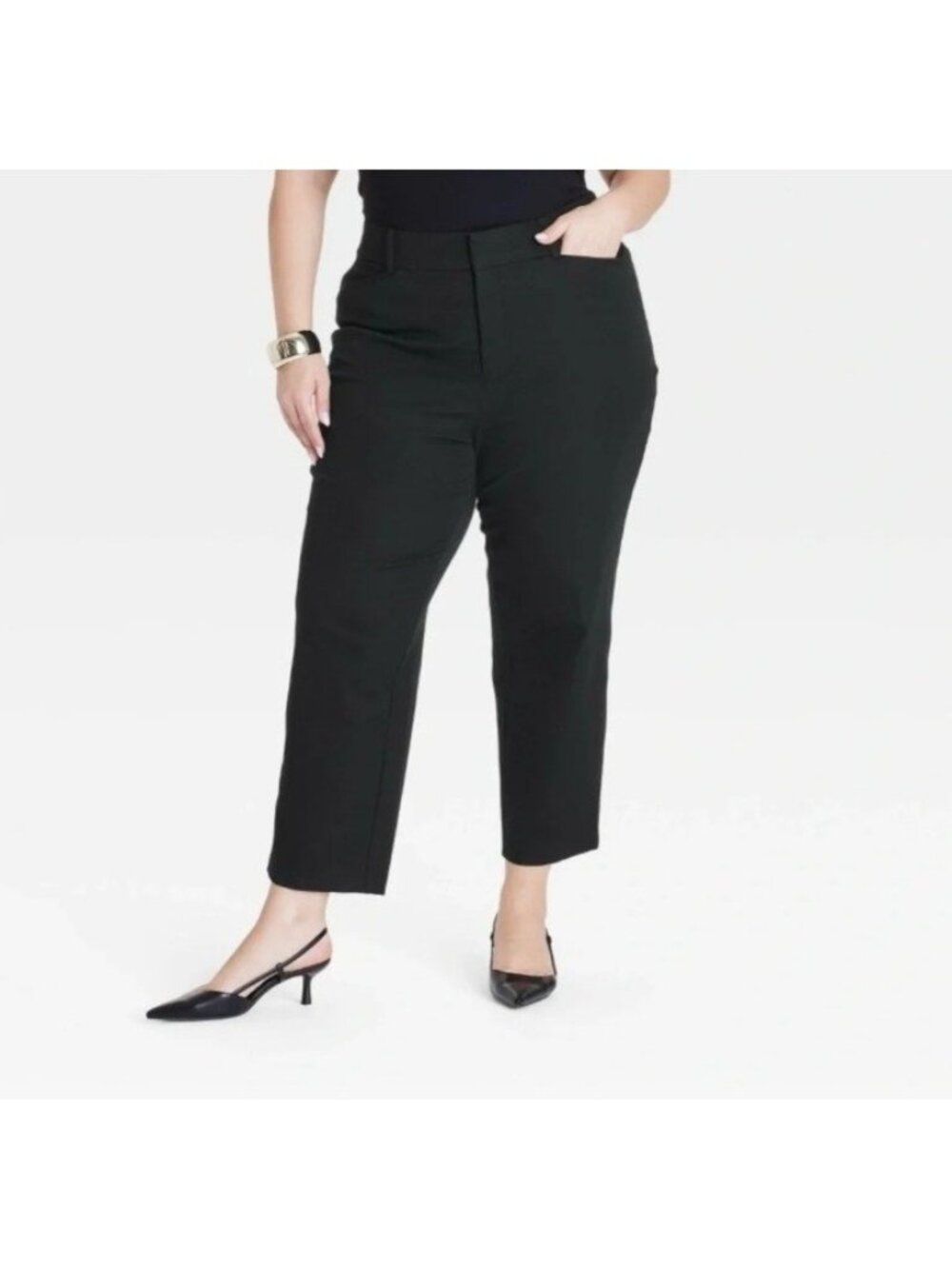 Ava & Viv Women's Plus Size 18 Black Ankle Trousers Pants Mid-Rise Comfort Waist
